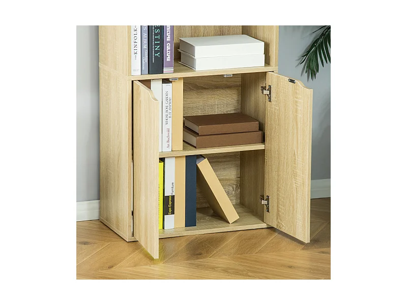 Bibliothèque étagère 180 cm armoire 2 portes KERRY effet bois clair