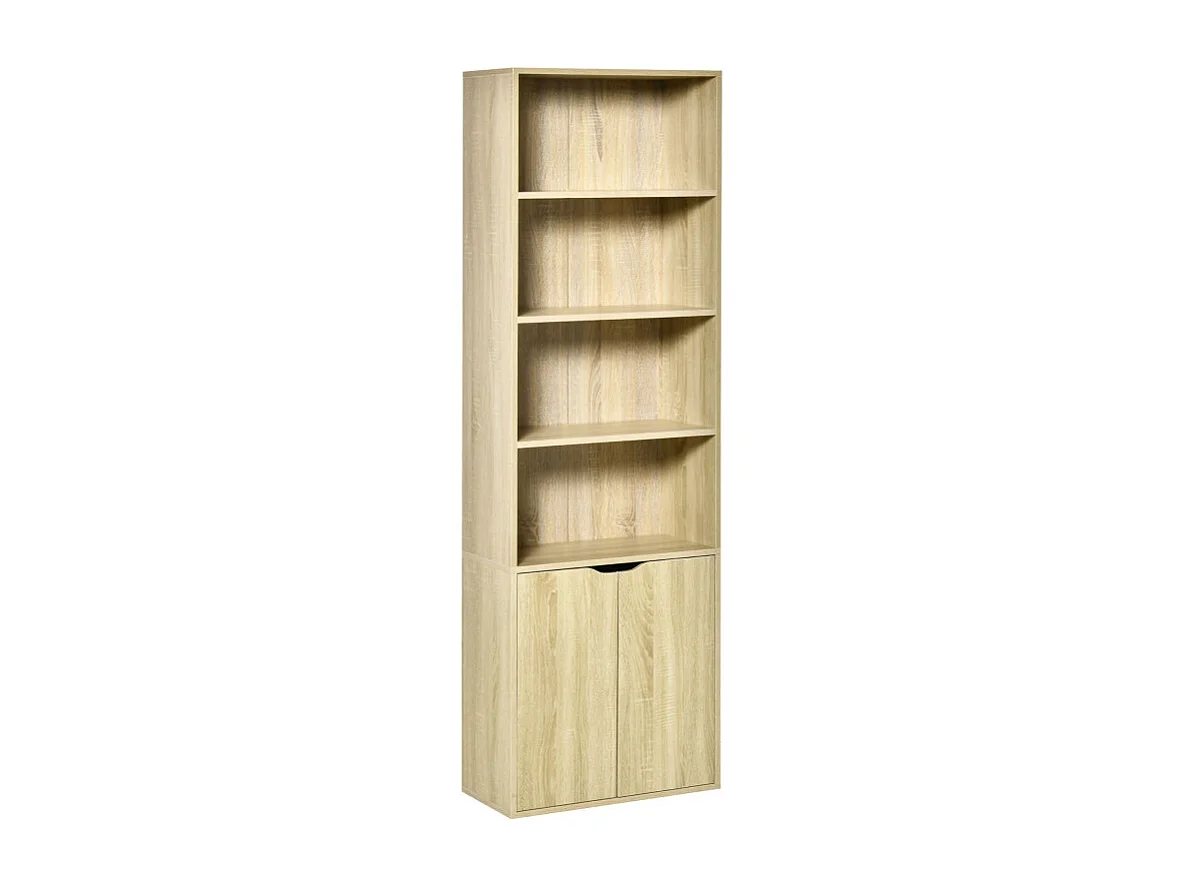 Bibliothèque étagère 180 cm armoire 2 portes KERRY effet bois clair