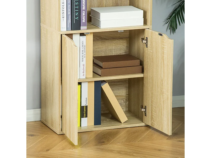 Bibliothèque étagère 180 cm armoire 2 portes KERRY effet bois clair