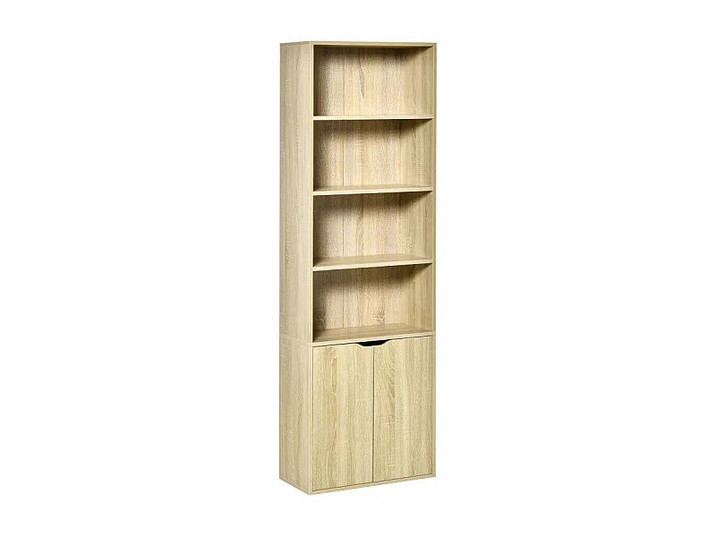 Bibliothèque étagère 180 cm armoire 2 portes KERRY effet bois clair