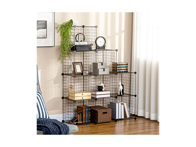 Etagères de rangement empilables 9 cubes AXEL métal noir