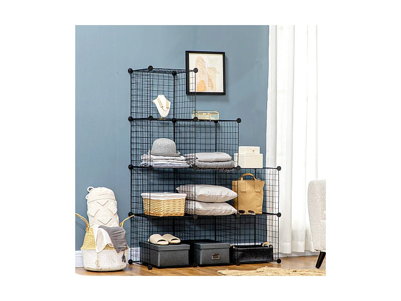 Etagères de rangement empilables 9 cubes AXEL métal noir