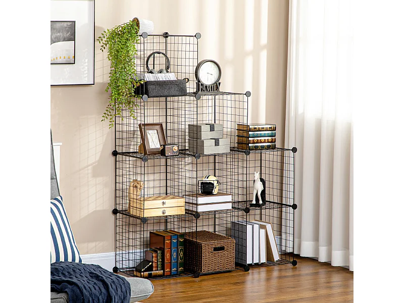 Etagères de rangement empilables 9 cubes AXEL métal noir