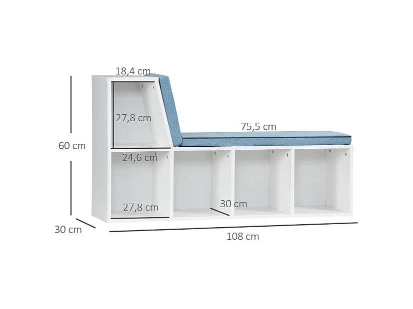 Bibliothèque Banc 2 en 1 JACADI bleu chiné et blanc