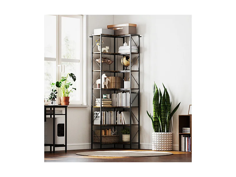 . Bibliothèque d’angle 6 étagères MERAT brun rustique