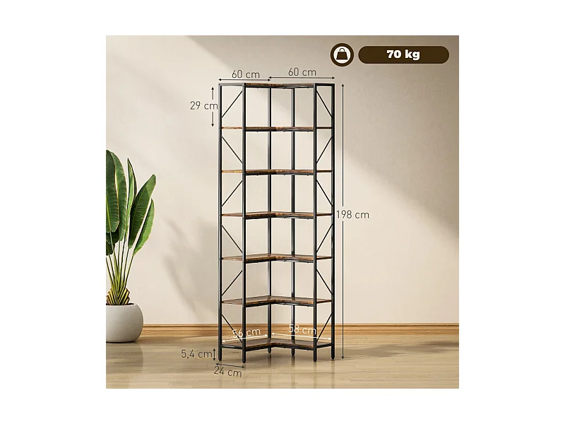 . Bibliothèque d’angle 6 étagères MERAT brun rustique