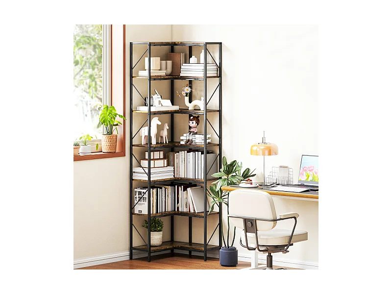 . Bibliothèque d’angle 6 étagères MERAT brun rustique
