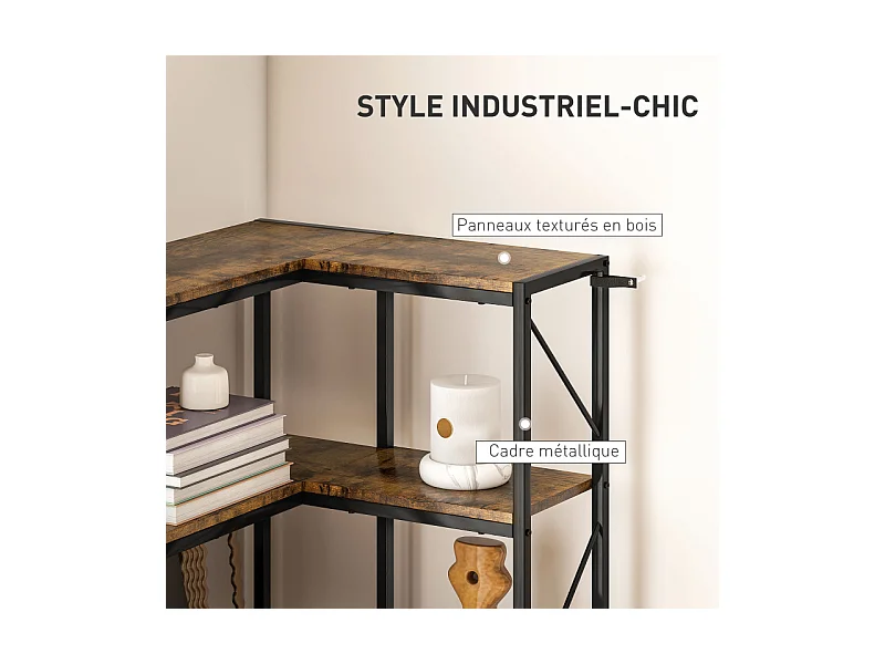 . Bibliothèque d’angle 6 étagères MERAT brun rustique