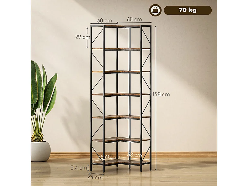 . Bibliothèque d’angle 6 étagères MERAT brun rustique