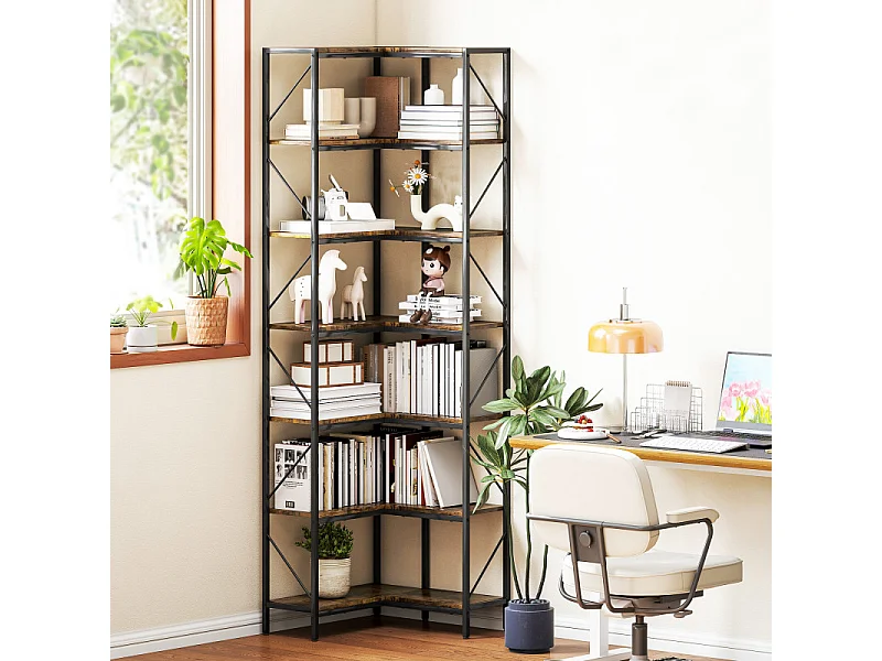 . Bibliothèque d’angle 6 étagères MERAT brun rustique