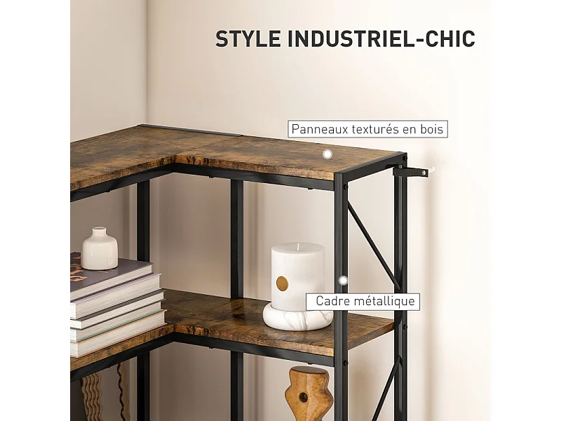 . Bibliothèque d’angle 6 étagères MERAT brun rustique