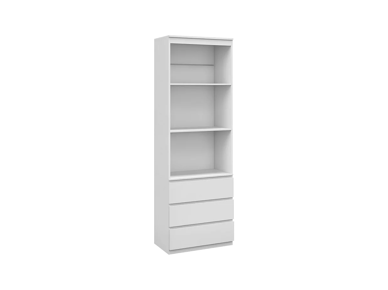Bibliothèque 3 étagères 3 tiroirs TALLY effet bois blanc