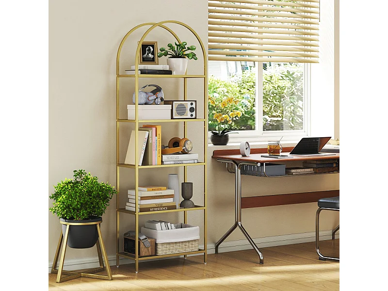 Etagère arc métal et verre ZEUS dorée