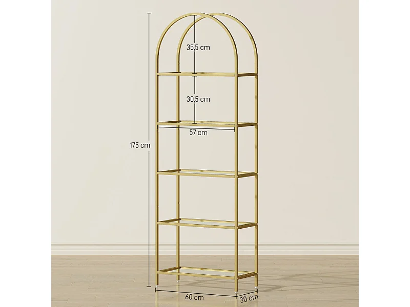 Etagère arc métal et verre ZEUS dorée