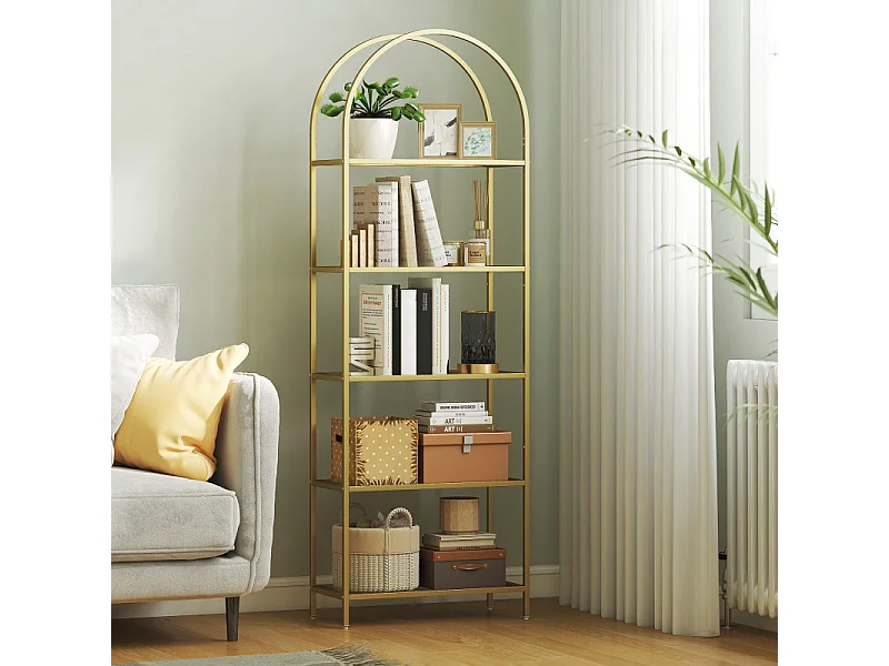 Etagère arc métal et verre ZEUS dorée