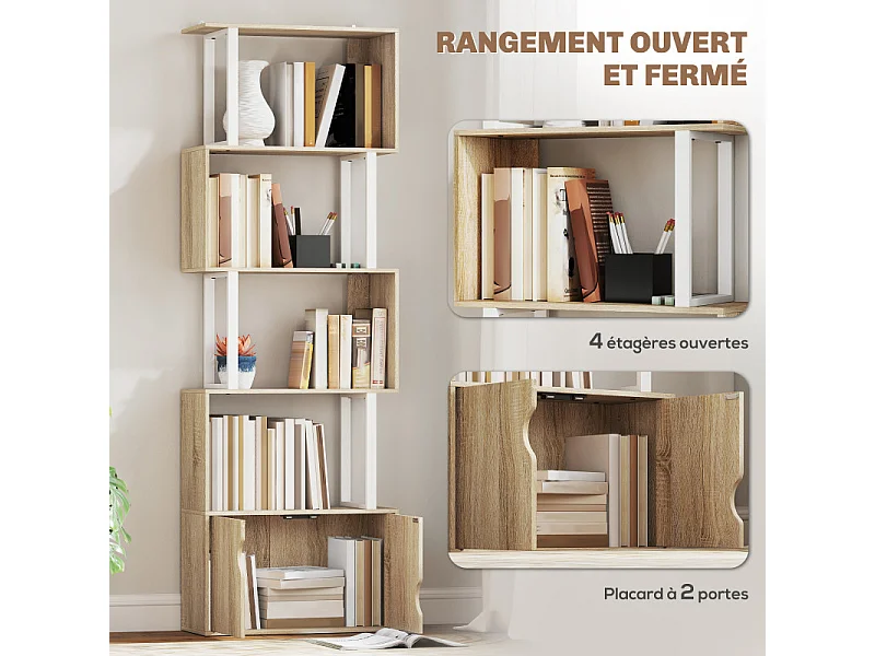 Etagère Zig-Zag 5 niveaux SWEEN effet bois naturel