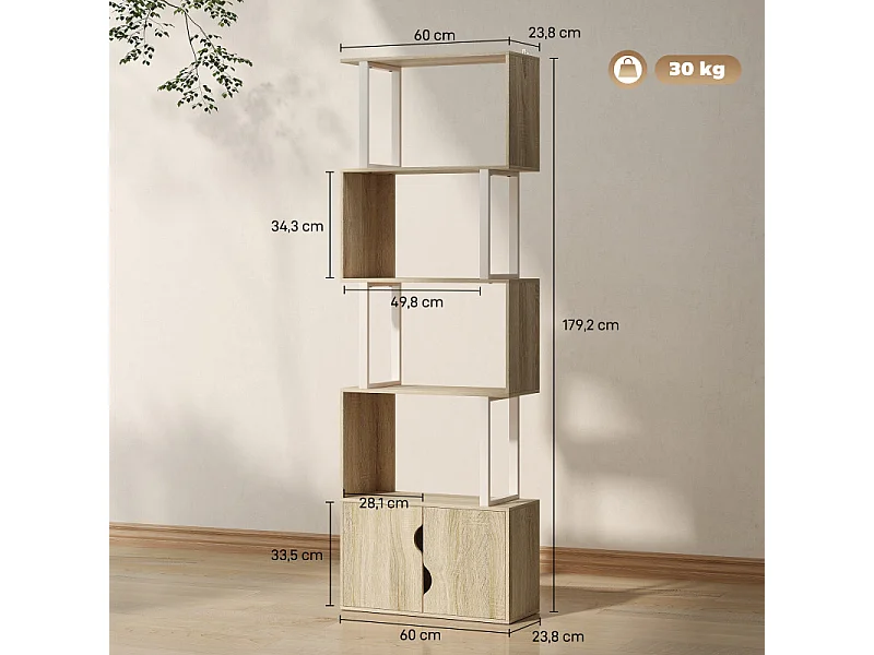 Etagère Zig-Zag 5 niveaux SWEEN effet bois naturel