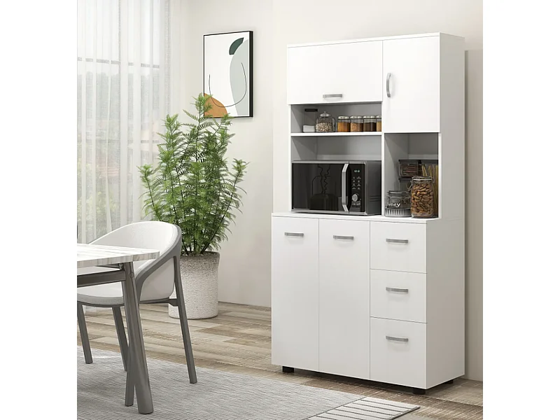 Küchenschrank, Buffet, 3 Schubladen, 3 Regale, viel Stauraum, 89x39,5x168cm, Weiß