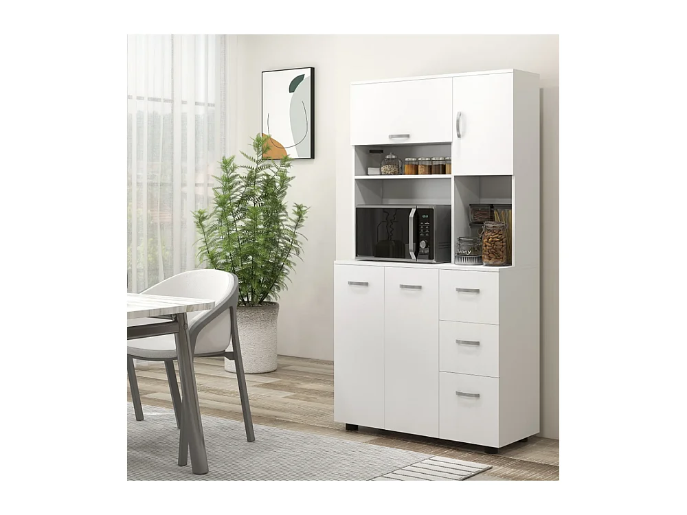 Küchenschrank, Buffet, 3 Schubladen, 3 Regale, viel Stauraum, 89x39,5x168cm, Weiß