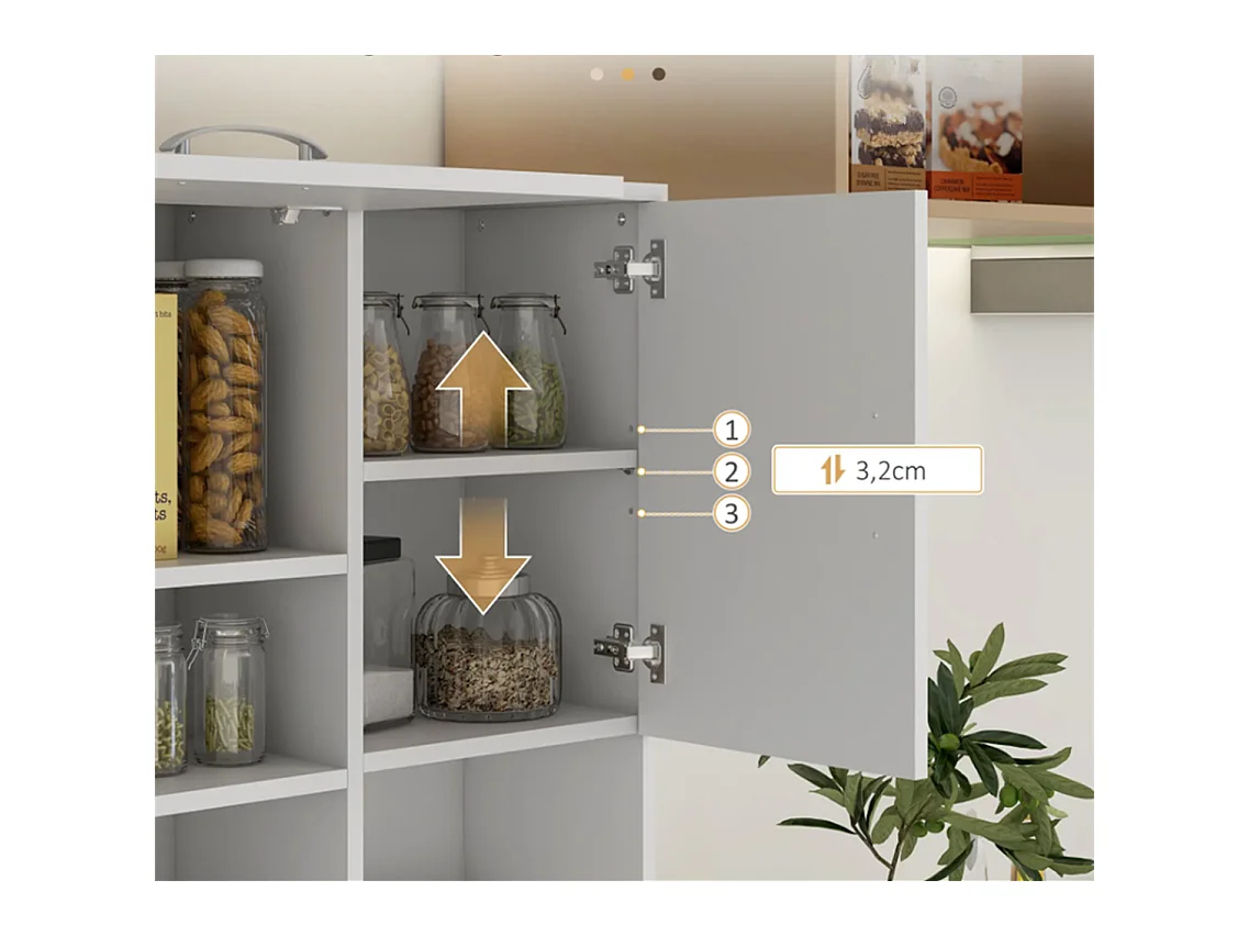 Küchenschrank, Buffet, 3 Schubladen, 3 Regale, viel Stauraum, 89x39,5x168cm, Weiß