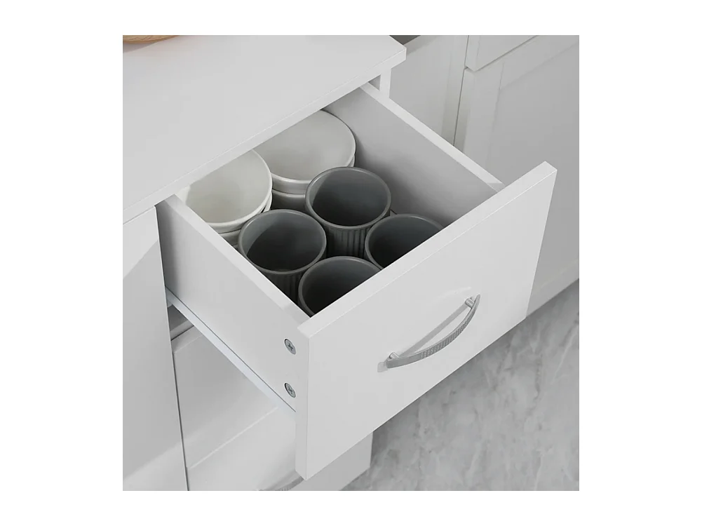 Küchenschrank, Buffet, 3 Schubladen, 3 Regale, viel Stauraum, 89x39,5x168cm, Weiß