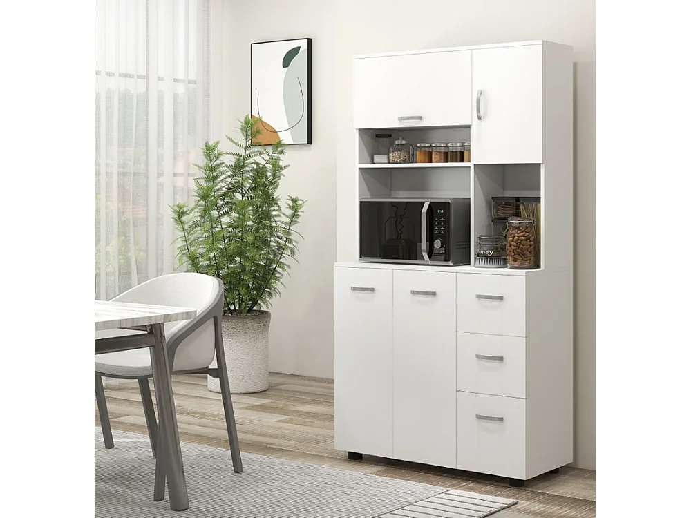 Küchenschrank, Buffet, 3 Schubladen, 3 Regale, viel Stauraum, 89x39,5x168cm, Weiß