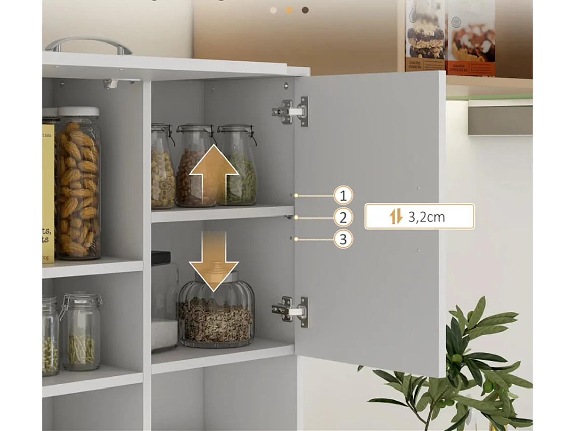 Küchenschrank, Buffet, 3 Schubladen, 3 Regale, viel Stauraum, 89x39,5x168cm, Weiß