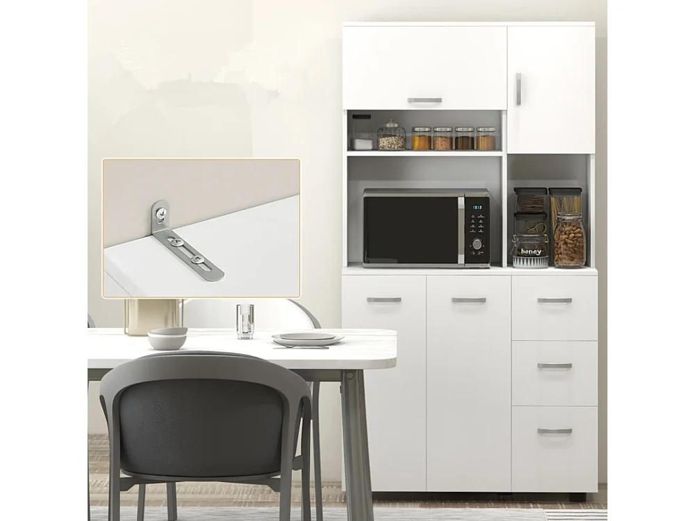 Küchenschrank, Buffet, 3 Schubladen, 3 Regale, viel Stauraum, 89x39,5x168cm, Weiß