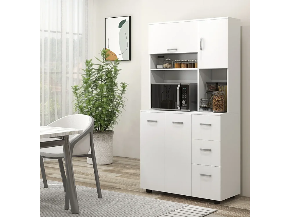Küchenschrank, Buffet, 3 Schubladen, 3 Regale, viel Stauraum, 89x39,5x168cm, Weiß