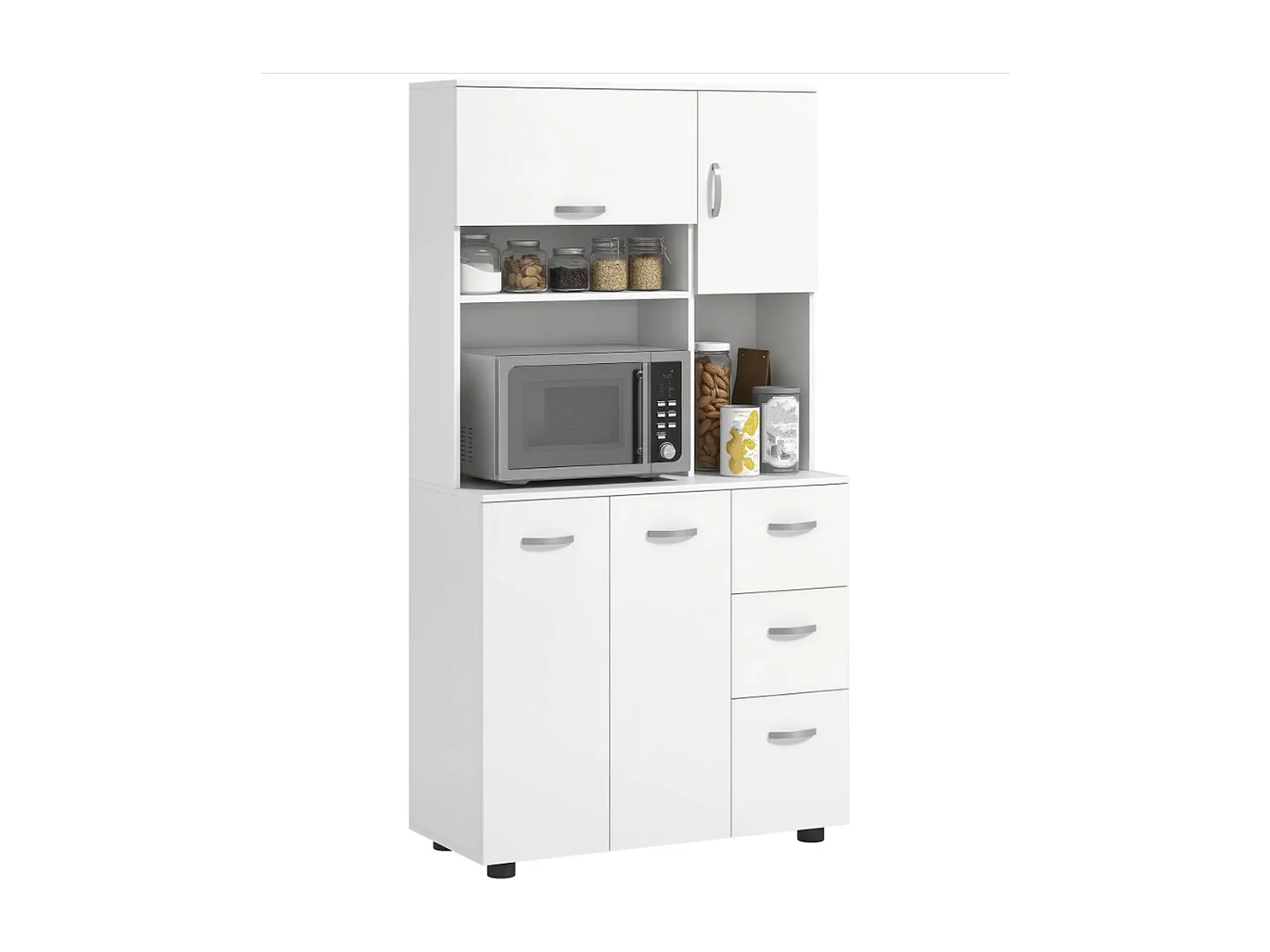 Küchenschrank, Buffet, 3 Schubladen, 3 Regale, viel Stauraum, 89x39,5x168cm, Weiß