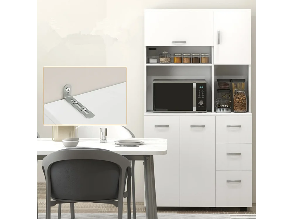 Küchenschrank, Buffet, 3 Schubladen, 3 Regale, viel Stauraum, 89x39,5x168cm, Weiß