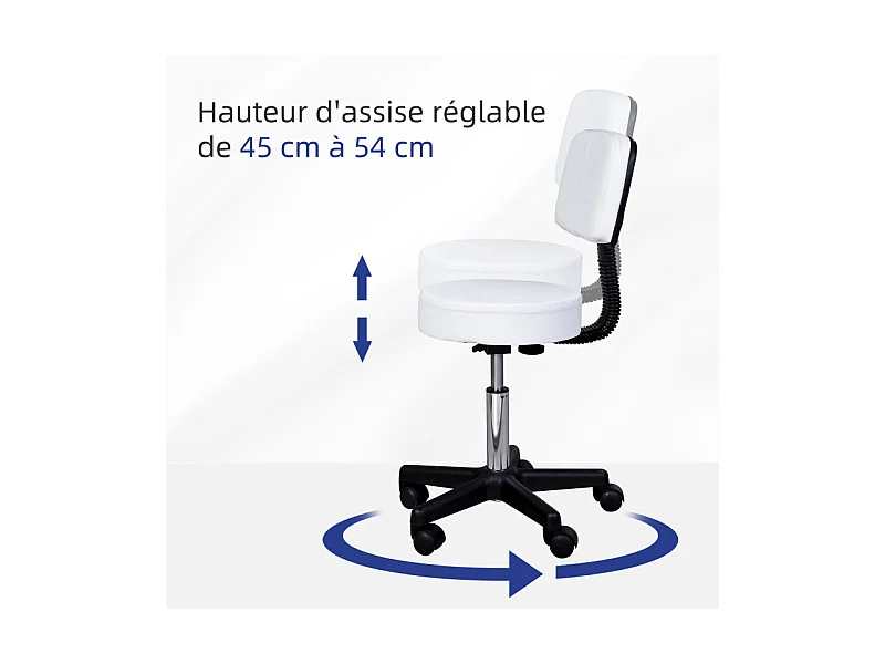 Tabouret de massage à roulettes réglable JEREMIA blanc