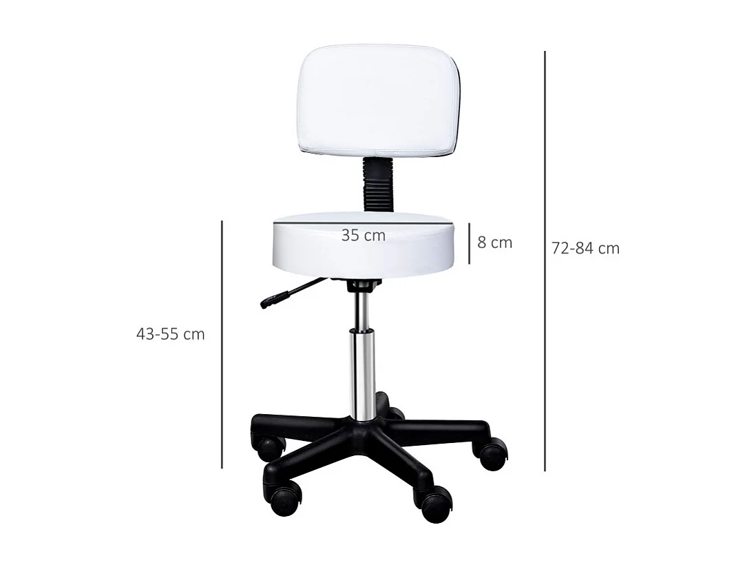 Tabouret de massage à roulettes réglable JEREMIA blanc