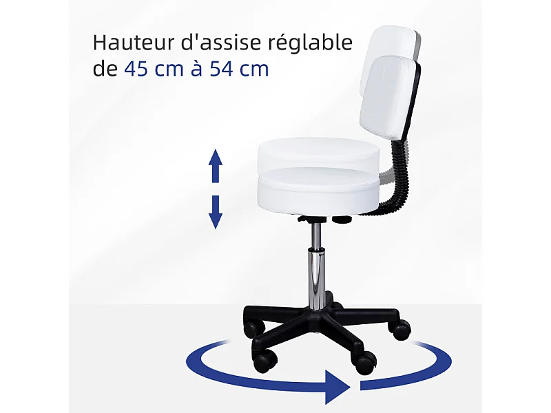 Tabouret de massage à roulettes réglable JEREMIA blanc