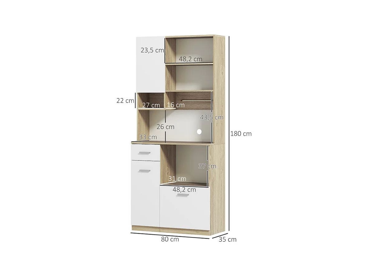 Buffet haut de cuisine multi-rangement KOLINA effet bois et blanc