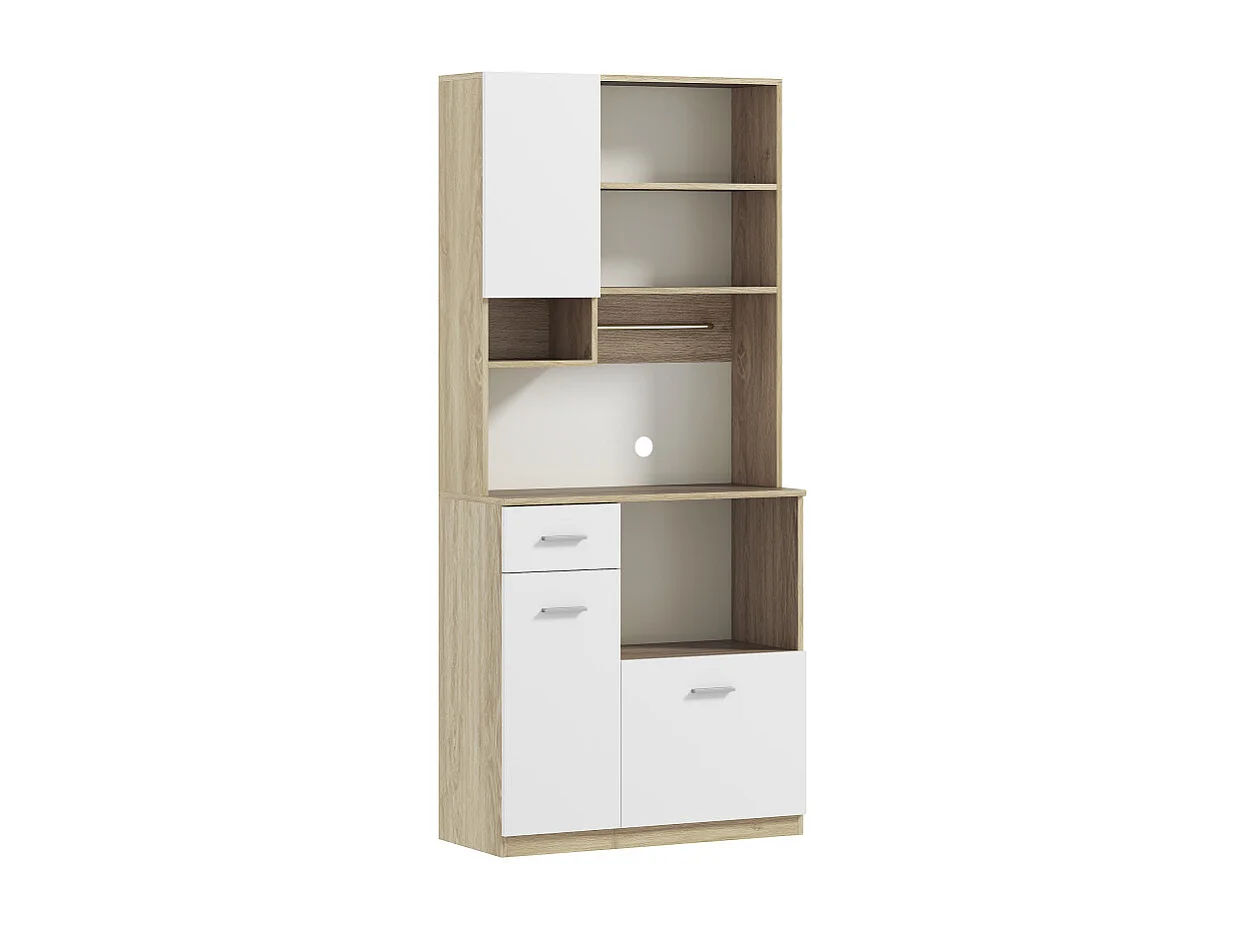 Buffet haut de cuisine multi-rangement KOLINA effet bois et blanc