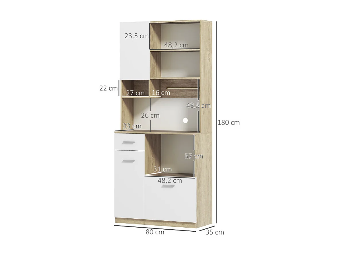 Buffet haut de cuisine multi-rangement KOLINA effet bois et blanc