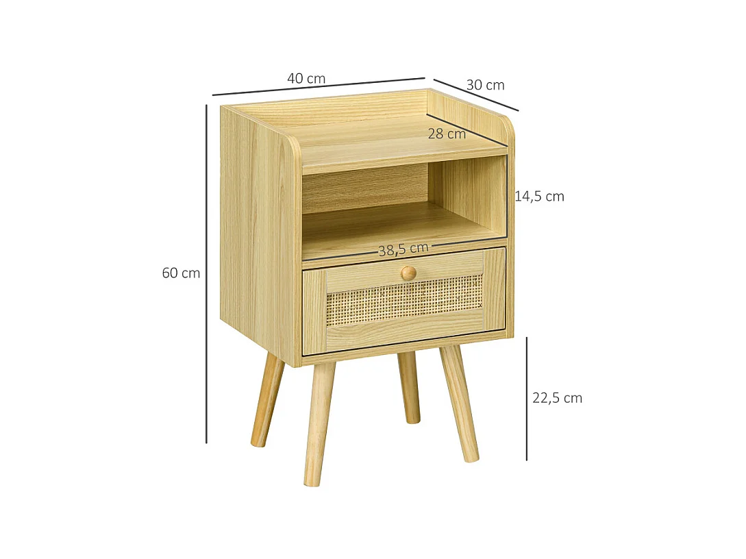 Lot de 2 tables de nuit style bohème cannage YARO effet bois clair