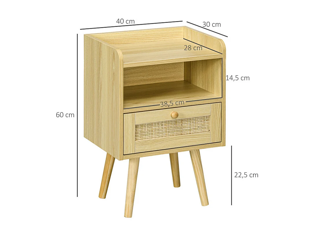 Lot de 2 tables de nuit style bohème cannage YARO effet bois clair