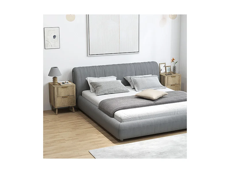 Lot de 2 chevets 2 tiroirs cannelés NORIA effet bois de chêne