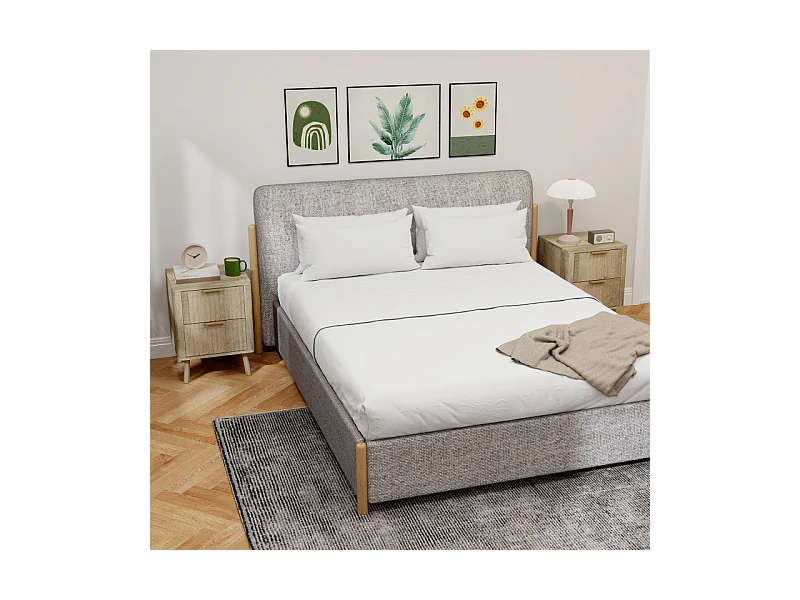 Lot de 2 chevets 2 tiroirs cannelés NORIA effet bois de chêne