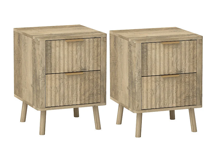 Lot de 2 chevets 2 tiroirs cannelés NORIA effet bois de chêne