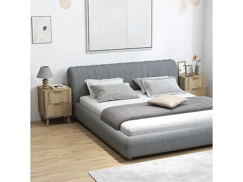 Lot de 2 chevets 2 tiroirs cannelés NORIA effet bois de chêne