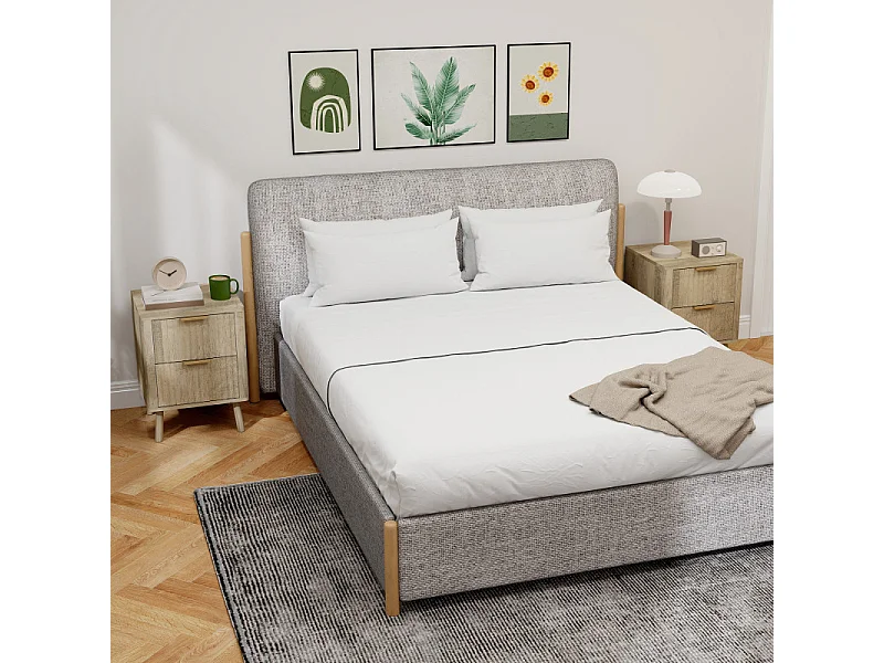 Lot de 2 chevets 2 tiroirs cannelés NORIA effet bois de chêne