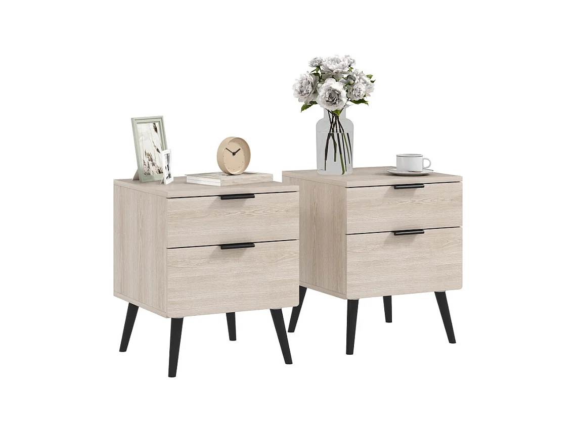 Lot de 2 chevets style nordique 2 tiroirs RANIA effet chêne clair