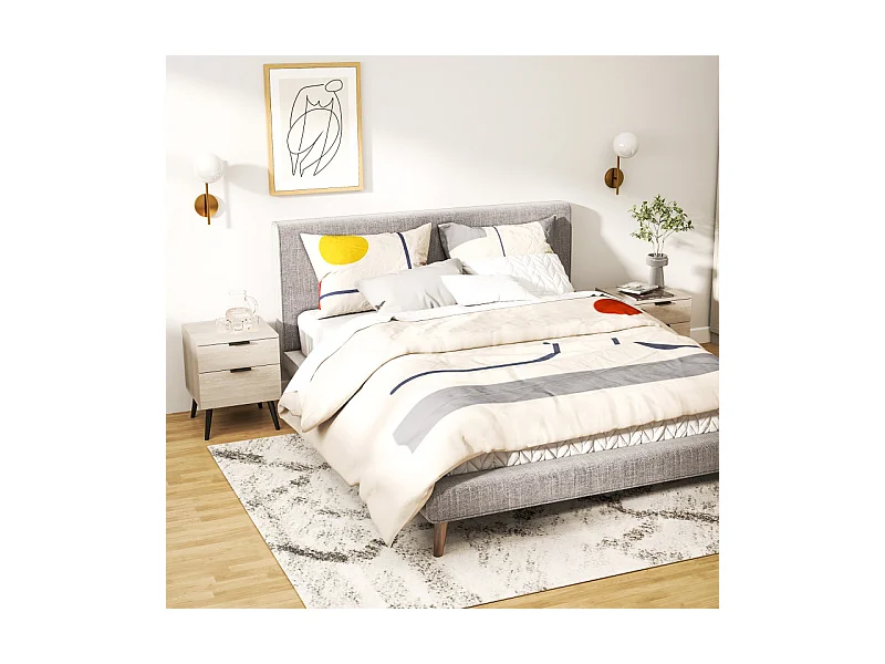 Lot de 2 chevets style nordique 2 tiroirs RANIA effet chêne clair