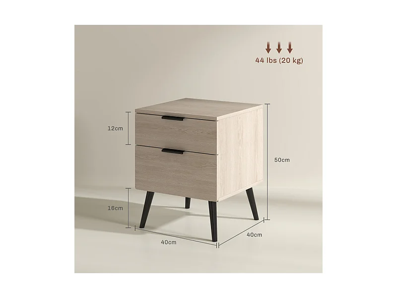 Lot de 2 chevets style nordique 2 tiroirs RANIA effet chêne clair