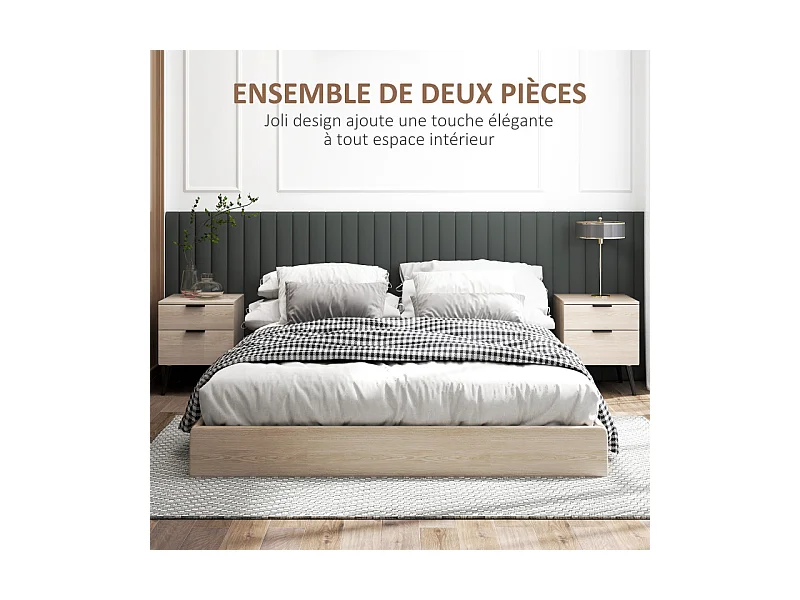 Lot de 2 chevets style nordique 2 tiroirs RANIA effet chêne clair