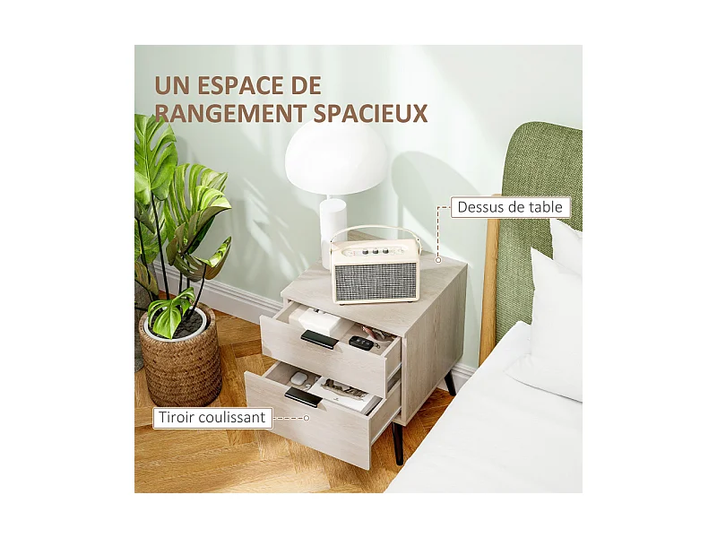 Lot de 2 chevets style nordique 2 tiroirs RANIA effet chêne clair