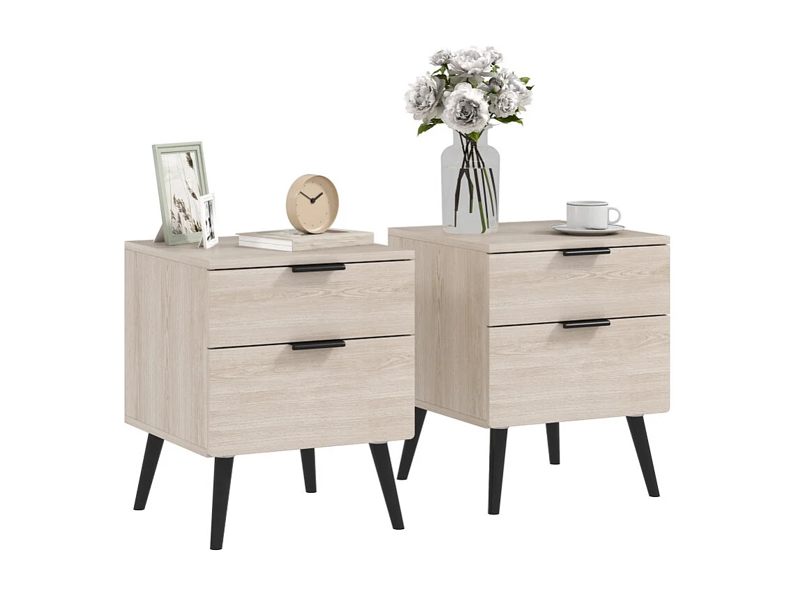 Lot de 2 chevets style nordique 2 tiroirs RANIA effet chêne clair